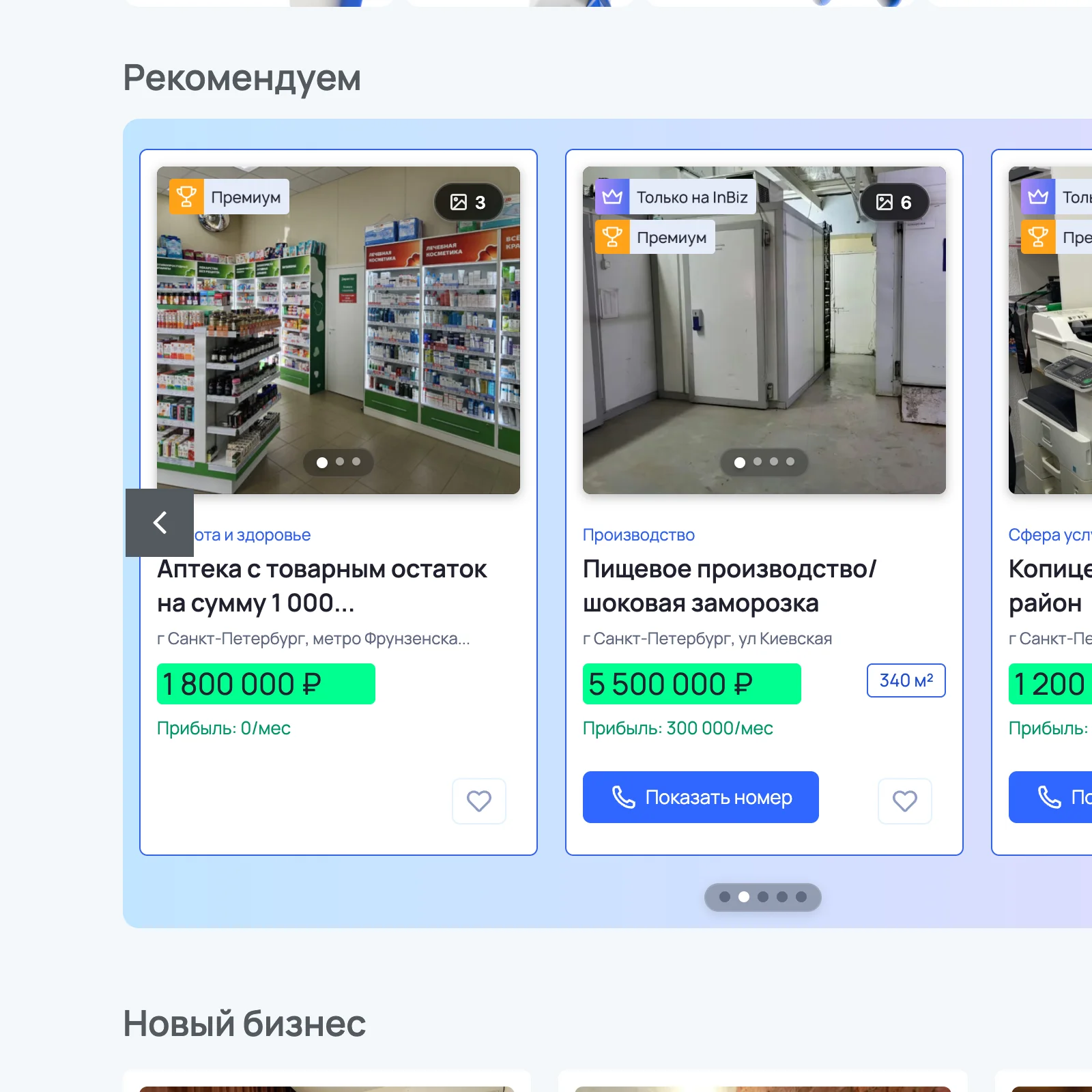 Листинг объявлений INBIZ с ценами и категориями